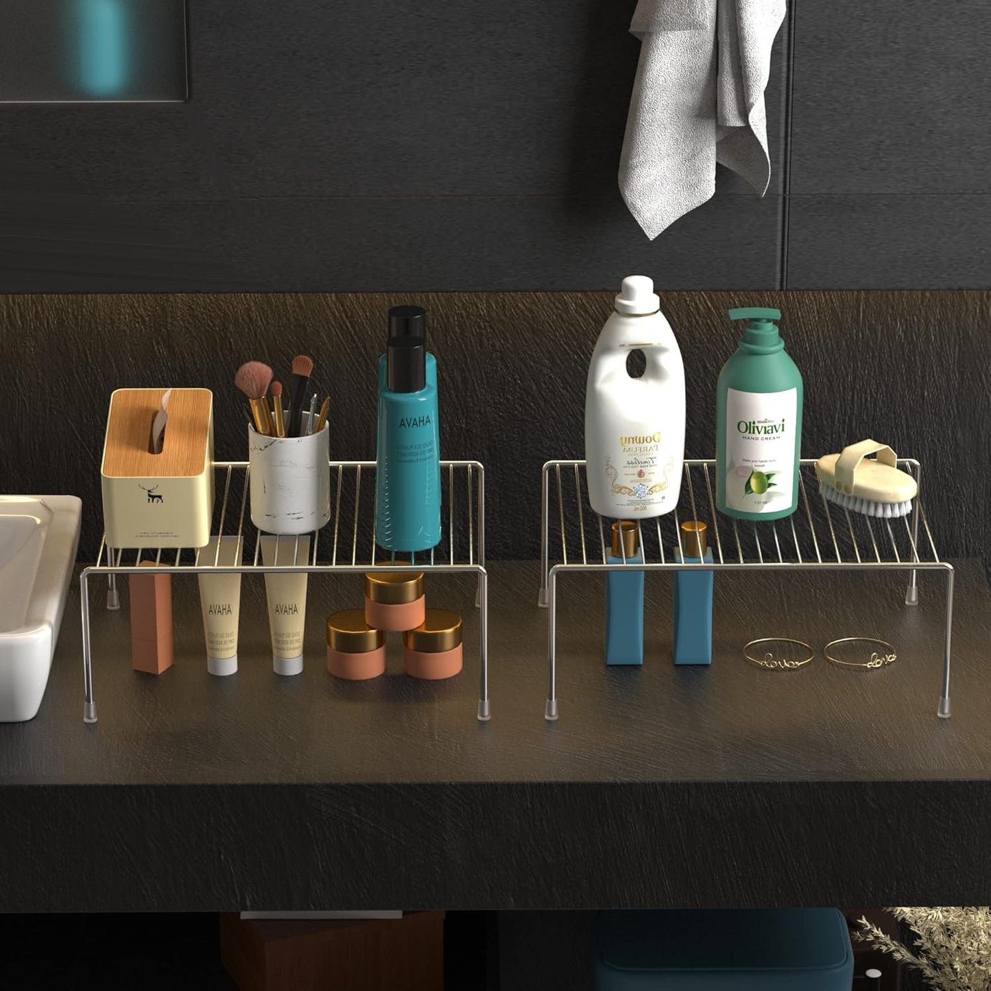 Kitchen Cabinet Shelf Organizer Set of 2, Medium (13 x 9.4 inch) Metal Wire Pantry Storage Shelves, Dish Plate Racks for Cabinets, Freezer, Counter, Cupboard Organizers and Storage, Chrome