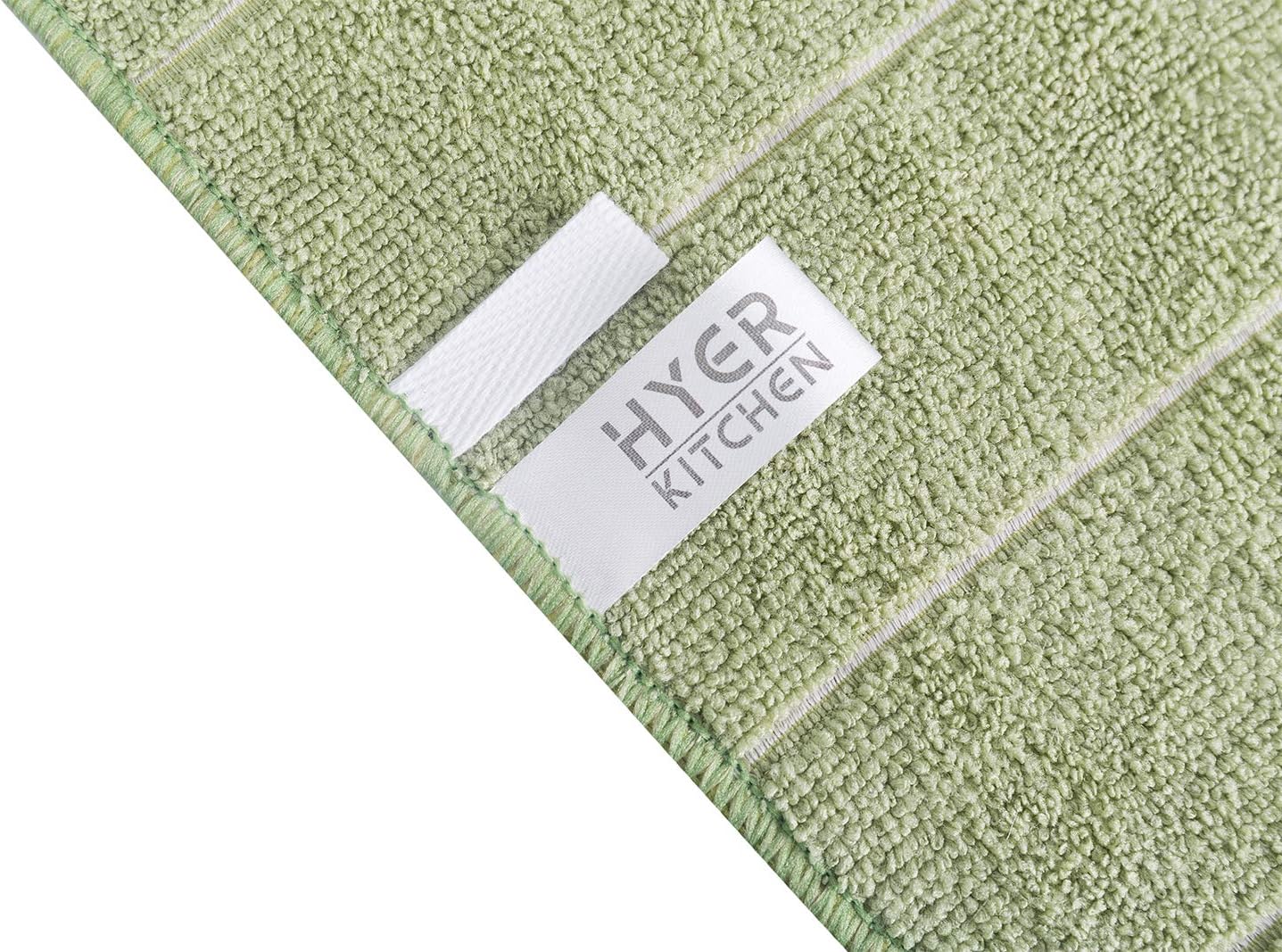 Microfiber Kitchen Towels - Super Absorbent, Soft and Solid Color Dish Towels, 8 Pack (Stripe Designed Dark Green and White Colors), 26 x 18 Inch