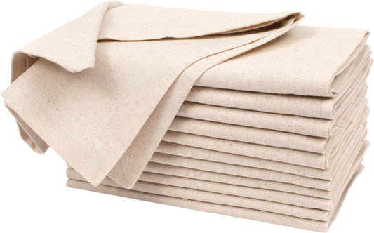 Flax Linen Cotton Cloth Napkins Set of 12-18x18 inch Dinner Napkins, Machine Washable, Soft & Durable for Home, Restaurants, Events - Natural Color