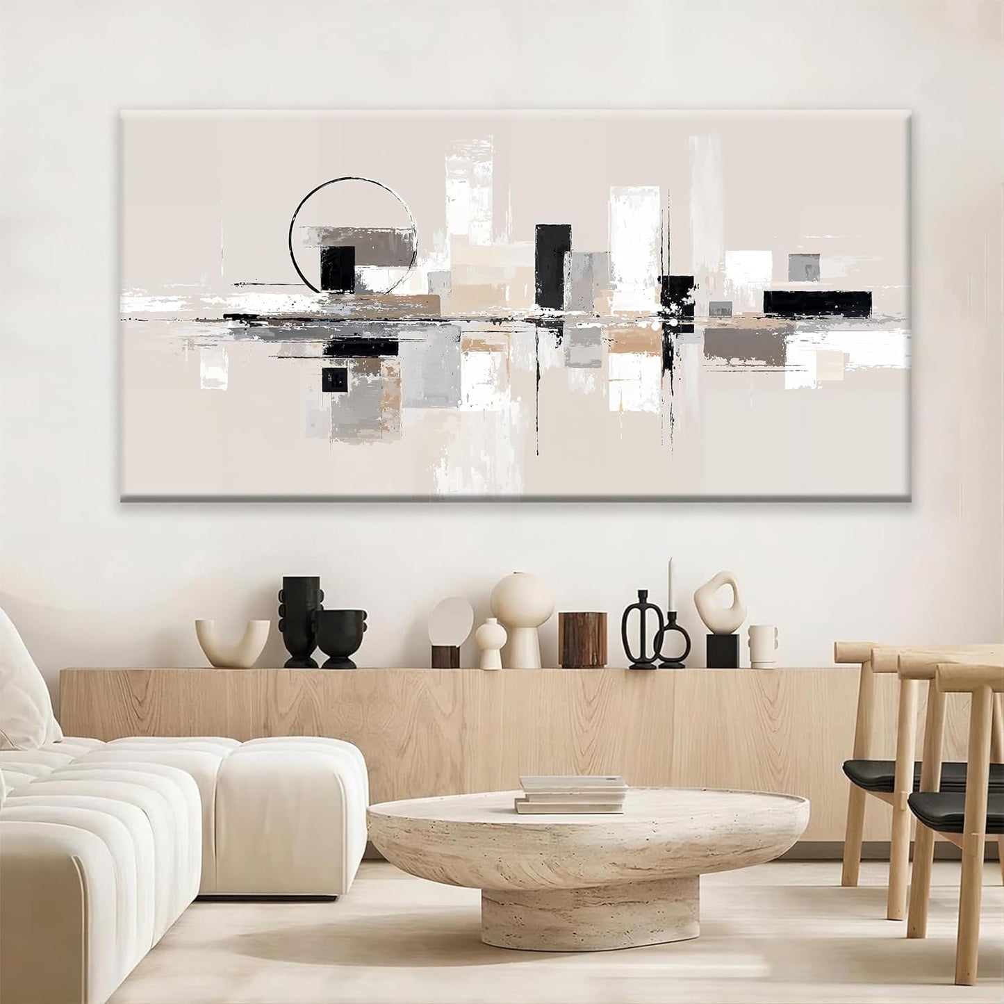 QSQ Large Abstract Wall Art For Living Room Painting Black White Wall Art Prints Minimalist Grey Brown Abstract Art Modern Canvas Art Wall Decor Picture For Bedroom Office Home Decoration 29" × 58"