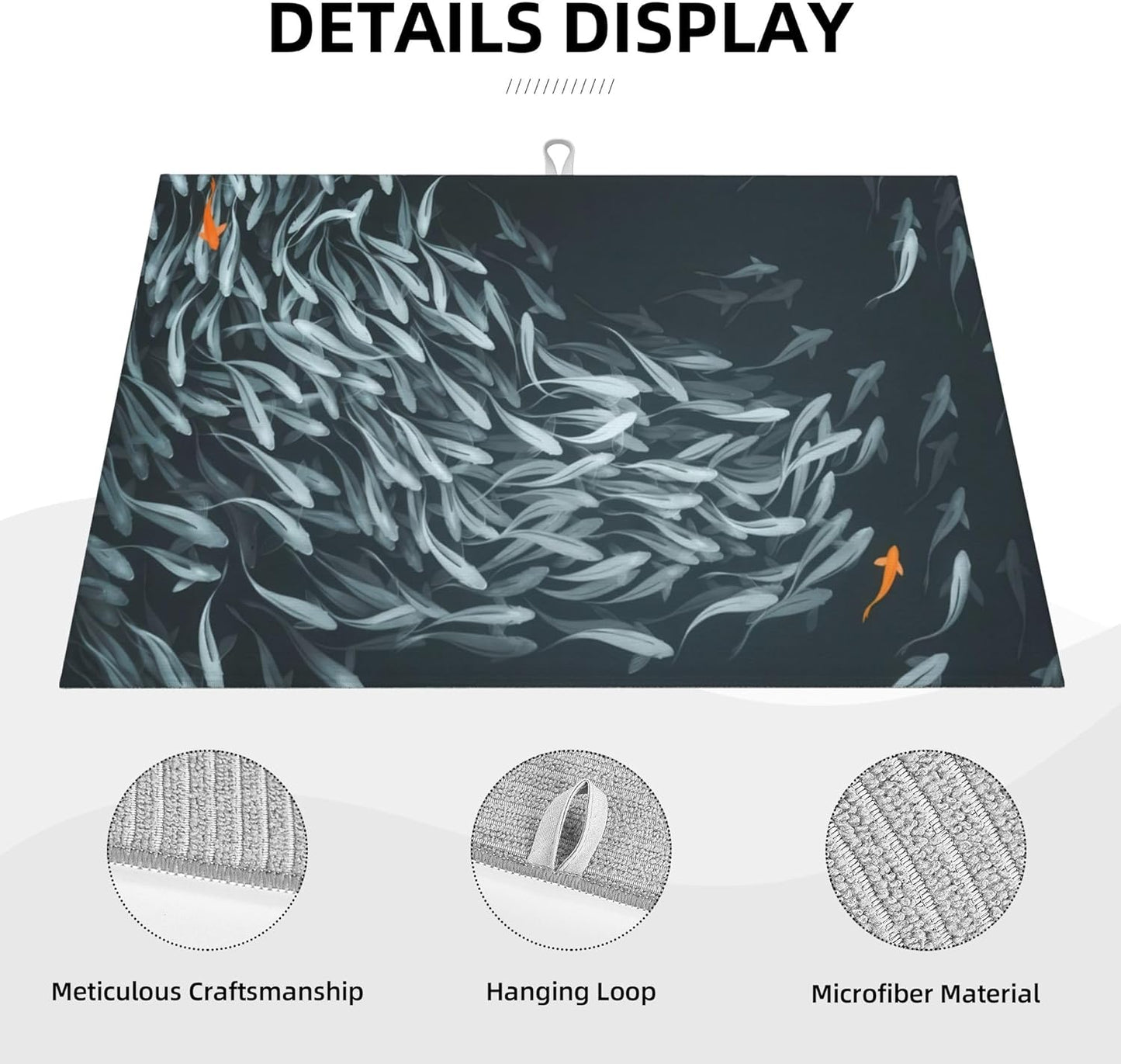 Japanese Fish Dish Drying Mat 18x24 Inch, Microfiber Absorbent Fast Dry Mat Artistic Painting of Fish Large Dish Mat Drying Kitchen Mat, Kitchen Drying Pad for Kitchen Counter Coffee Bar Decor