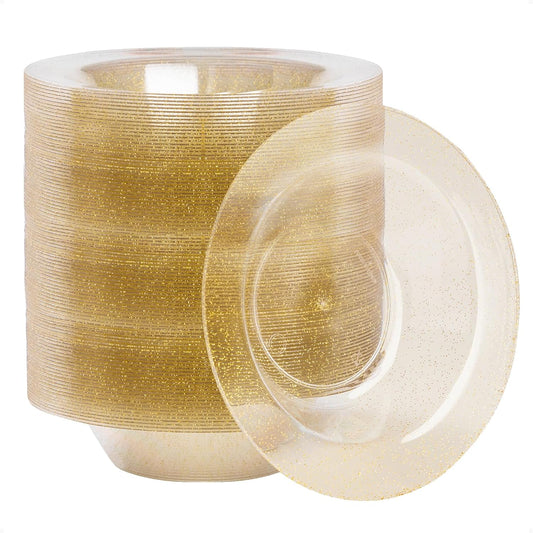 Goodluck 100 Pack Gold Glitter Plastic Bowls, 12oz Disposable Soup Bowls, Heavy Duty Dessert Bowls for Weddings, Parties, Dinners, Catering, Christmas and Everyday Use