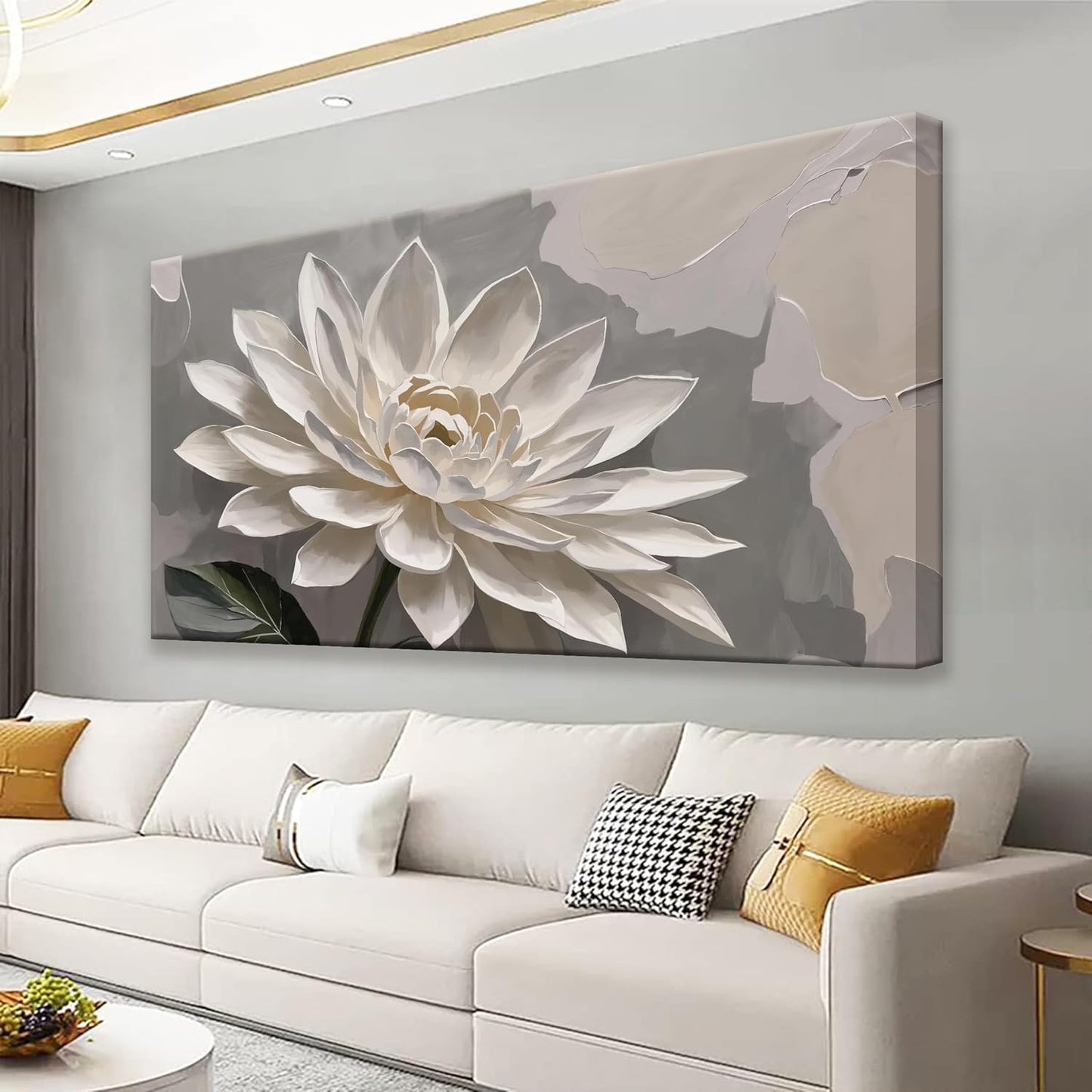 Canvas Art Wall Decor Floral Wall Art For Living Room Modern Canvas Wall Decor Prints Pictures White Flower Wall Art Picture For Bedroom Hotel Home Artwork 24x48 Inch