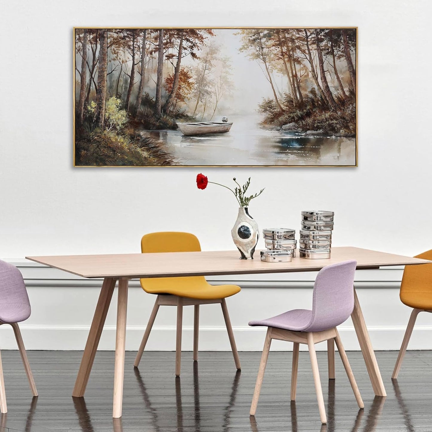 KLAKLA Vintage Framed Wall Art - Paintings with Frame Canvas Antique Wall Decor Retro Landscape Tree Picture for Living Room Prints Artwork for Walls Bedroom Office Home Decoration - 48x24 Inches