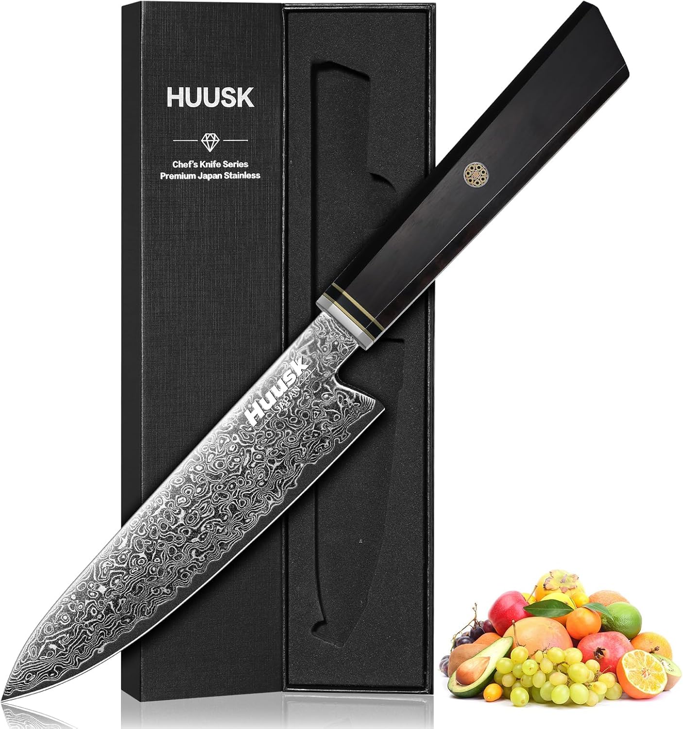 Huusk Damascus Utility Knife Japanese - 5.5 inch Handcrafted VG10 Paring Knife, Small Chef Knives with Ergonomic Wooden Handle, Versatile Kitchen Knives for Vegetable Fruit Meat, Birthday Dad Mom Gift