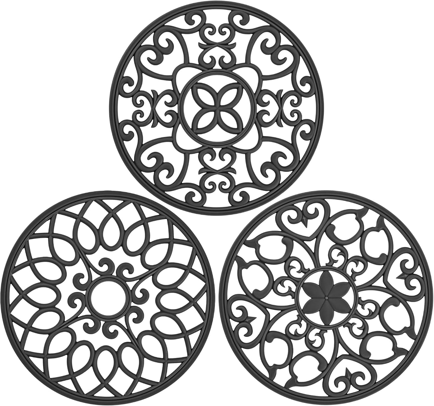 SMARTAKE 3 Set Silicone Trivet Mats, Multi-Use Carved Trivet Mat, Insulated Non-Slip Durable Kitchen Mats, Flexible Modern Kitchen Table Mat, for Hot Dishes, Pots, Dining Countertop, Black