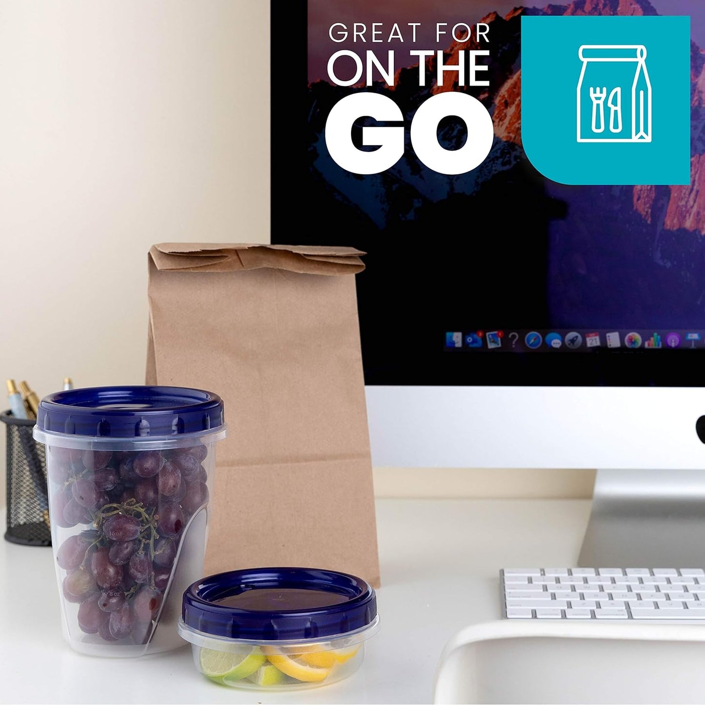 PLASTICPRO [8 oz 96 Pack] Twist Top Deli Containers Clear bottom With blue Top Twist on Lids Reusable, Stackable, Food Storage Freezer Container Pack of 96