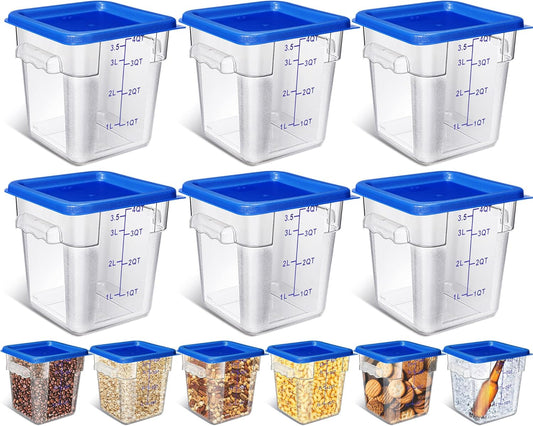 Yungyan 6 Pcs Commercial Clear Food Storage Containers 4 Qt Square Acrylic Airtight Food Storage Containers with Lids for Kitchen Restaurant Pantry Freezer Flour Sugar(Blue)