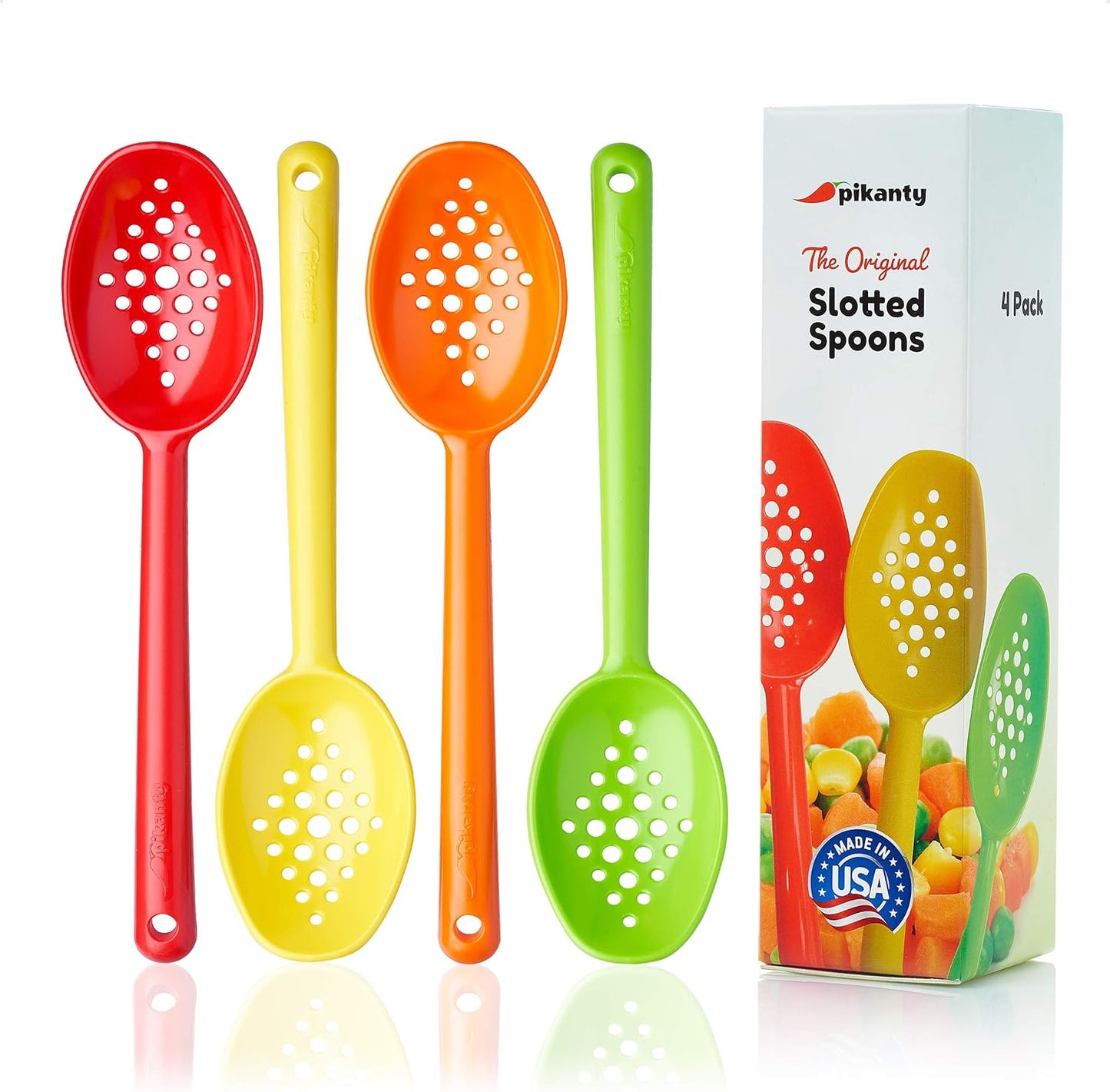 Pikanty - Small 7-Inch Slotted Serving Spoons (Pack of 4) - Perfect for Olives, Pickles & Condiments | Sturdy & Versatile | Made in USA