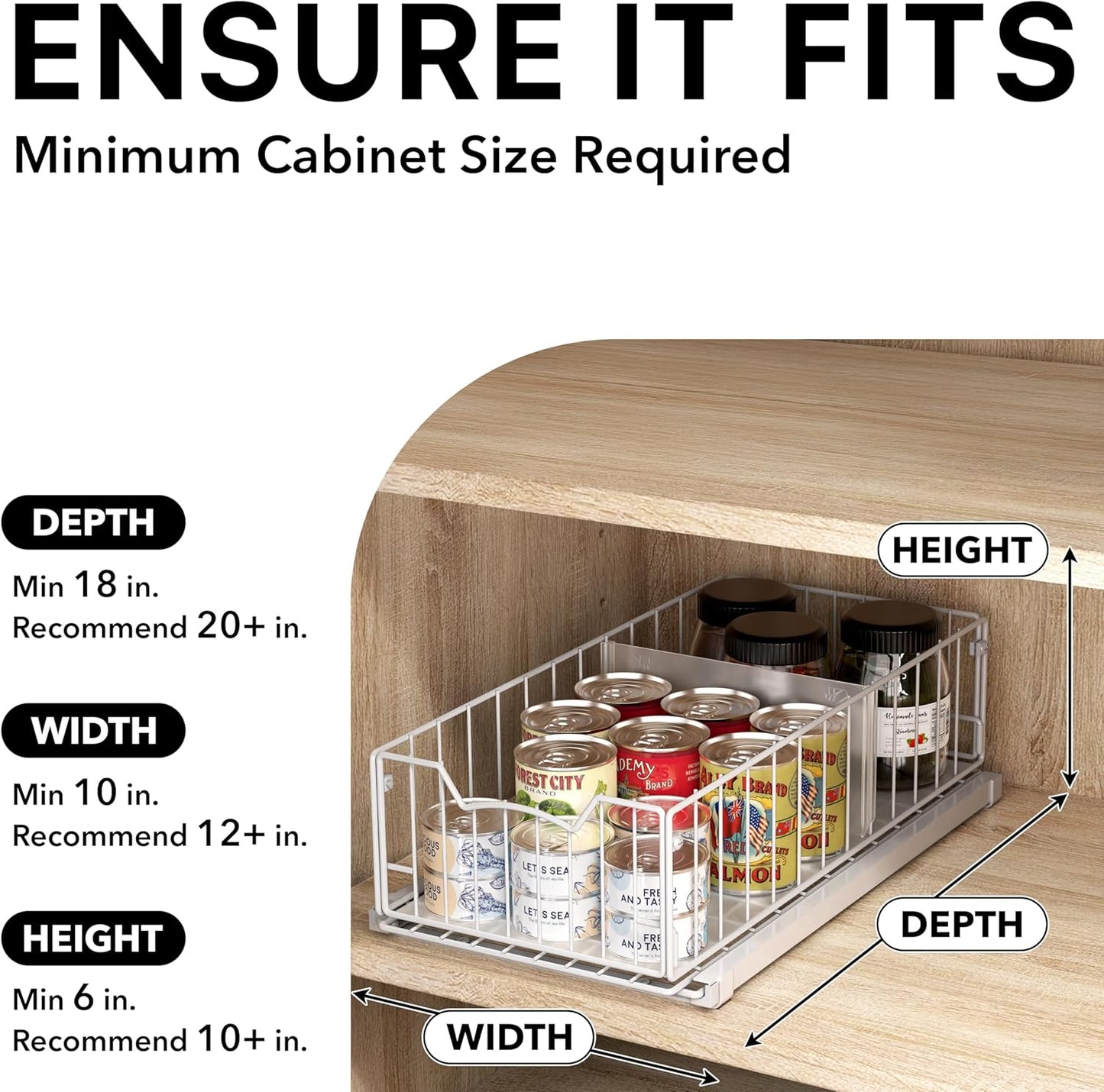 Simple Houseware Pull-Out Cabinet Sliding Basket Organizer, 17.2" D x 9.7" W x 5" H – White, Ideal for Kitchen and Bathroom Cabinet Storage, Under Sink or Pantry Organization