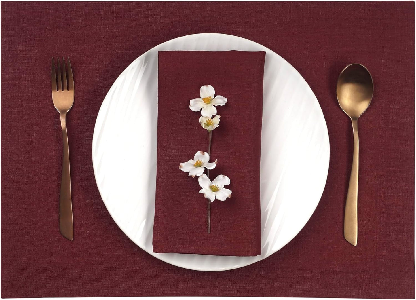 D'Moksha Homes Linen Placemats 14 x 19 Inch - Dark Red Placemats Set of 4-100% Pure Linen Table Place Mats for Fall, Autumn and Halloween - Handcrafted and Machine Washable