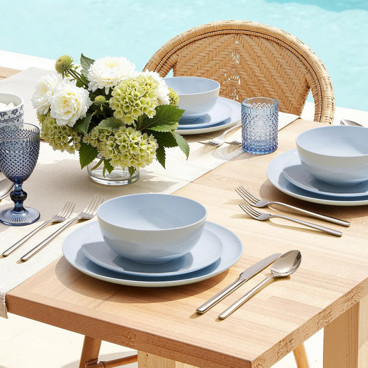 KINGSTONE Bone China Dinnerware Sets, 18-Piece Dinnerware Set for 6, Lightweight Durable, Dishwasher Safe, Tableware for Daily Use with Elegant Design, Blue