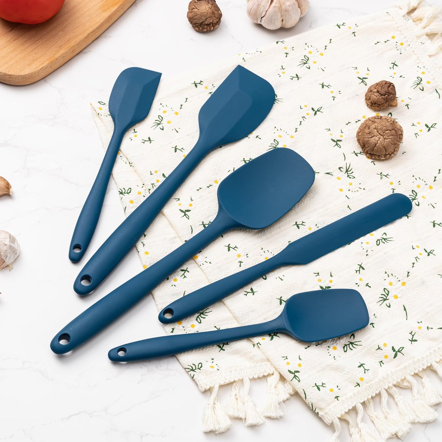 Silicone Spatula Set, 5 Piece Food Grade Rubber Spatulas for Baking, Cooking, and Mixing High Heat Resistant Non Stick Dishwasher Safe BPA-Free (Navy Blue)