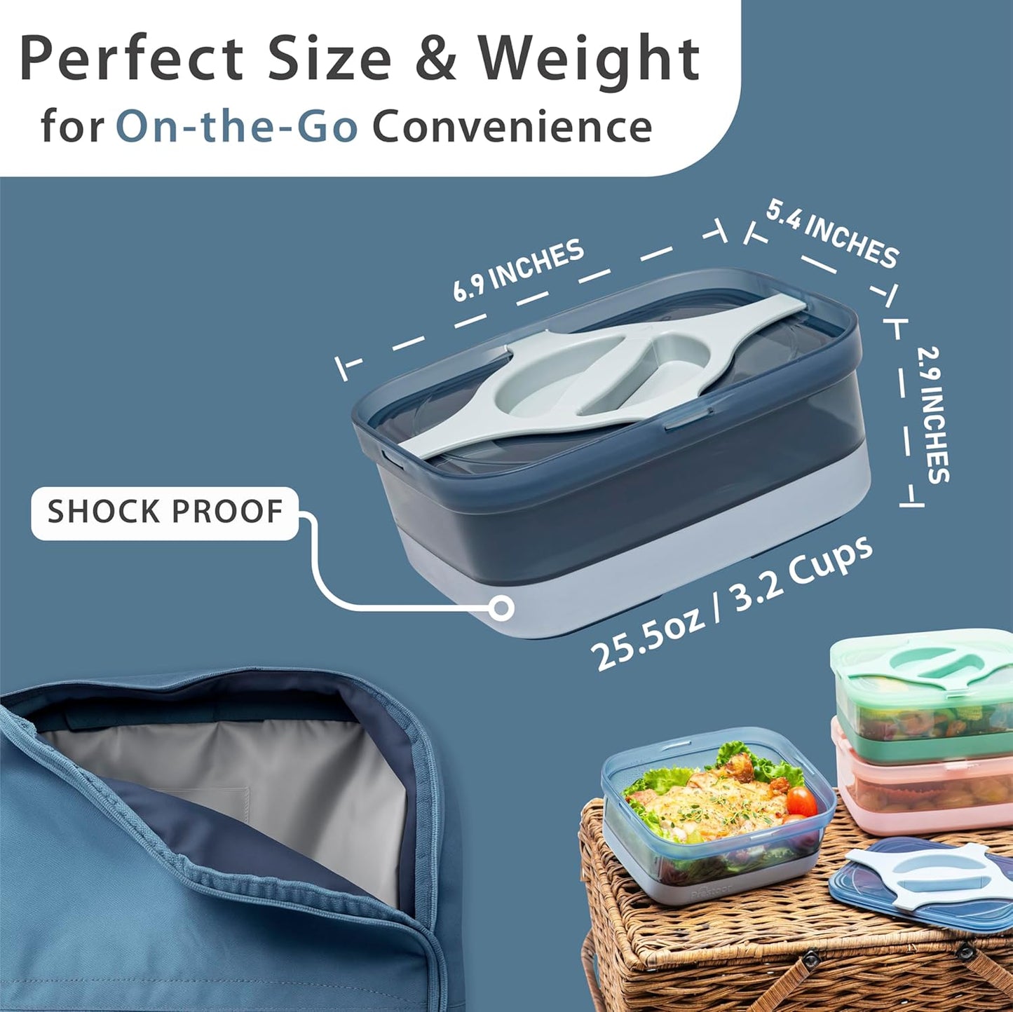 Bento Box 25.5oz 3 Cups Leakproof Salad and Meal Prep Container Twistlock Lid Reusable BPA-Free Portable Microwave and Dishwasher Safe for Work Lunch Blue