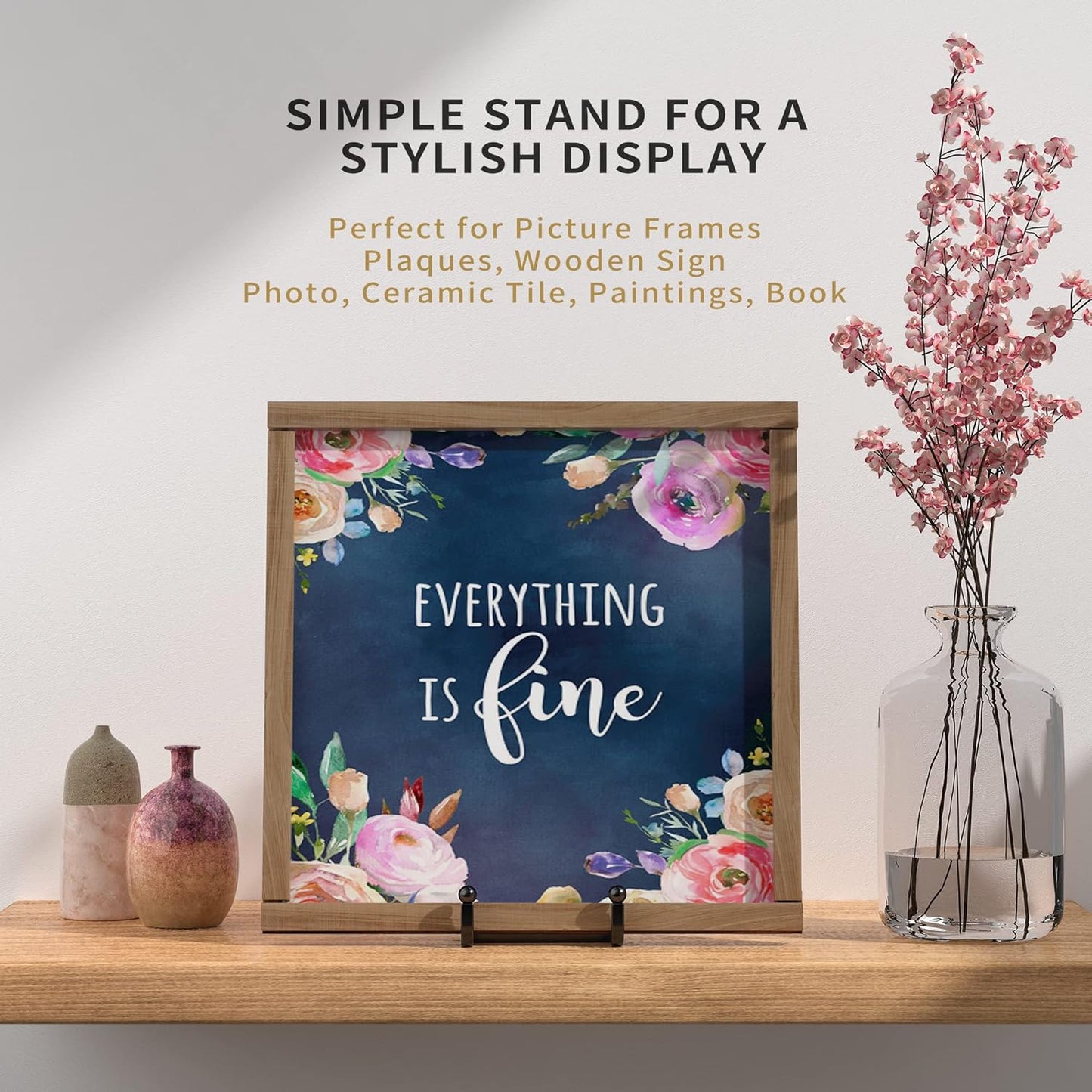 4 Pack Plate Stands for Display - 6 Inch Metal Square Wire Plate Holder Display Stand + Picture Frame Stand Holder Easel for Book, Decorative Plate, Plaque, Photo, Platter (Black)