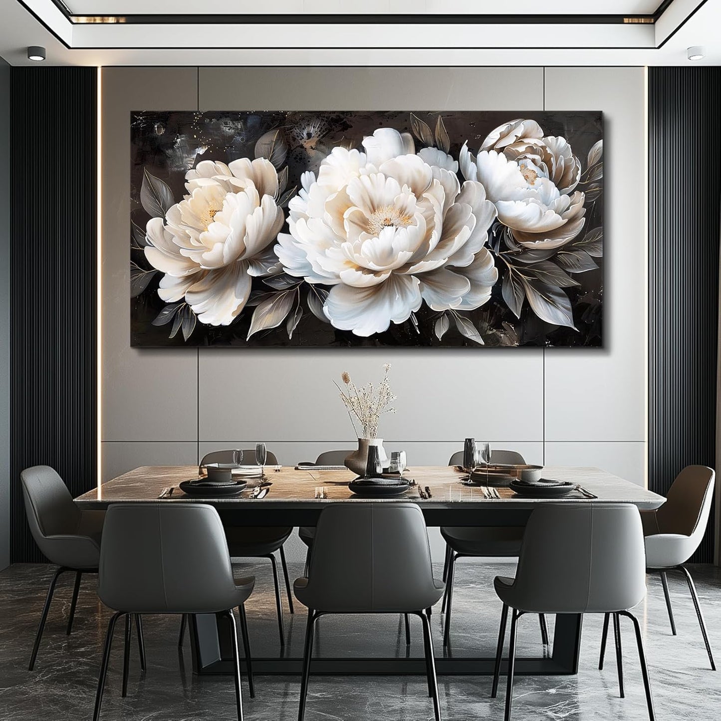 QIYILEXWART Canvas Wall Art For Living Room Large Wall Decor For Office Bedroom Decorations White Peony Landscape Pictures Farmhouse Painting Artwork Room Wall Mural Aesthetic Home Decor 30x60 In