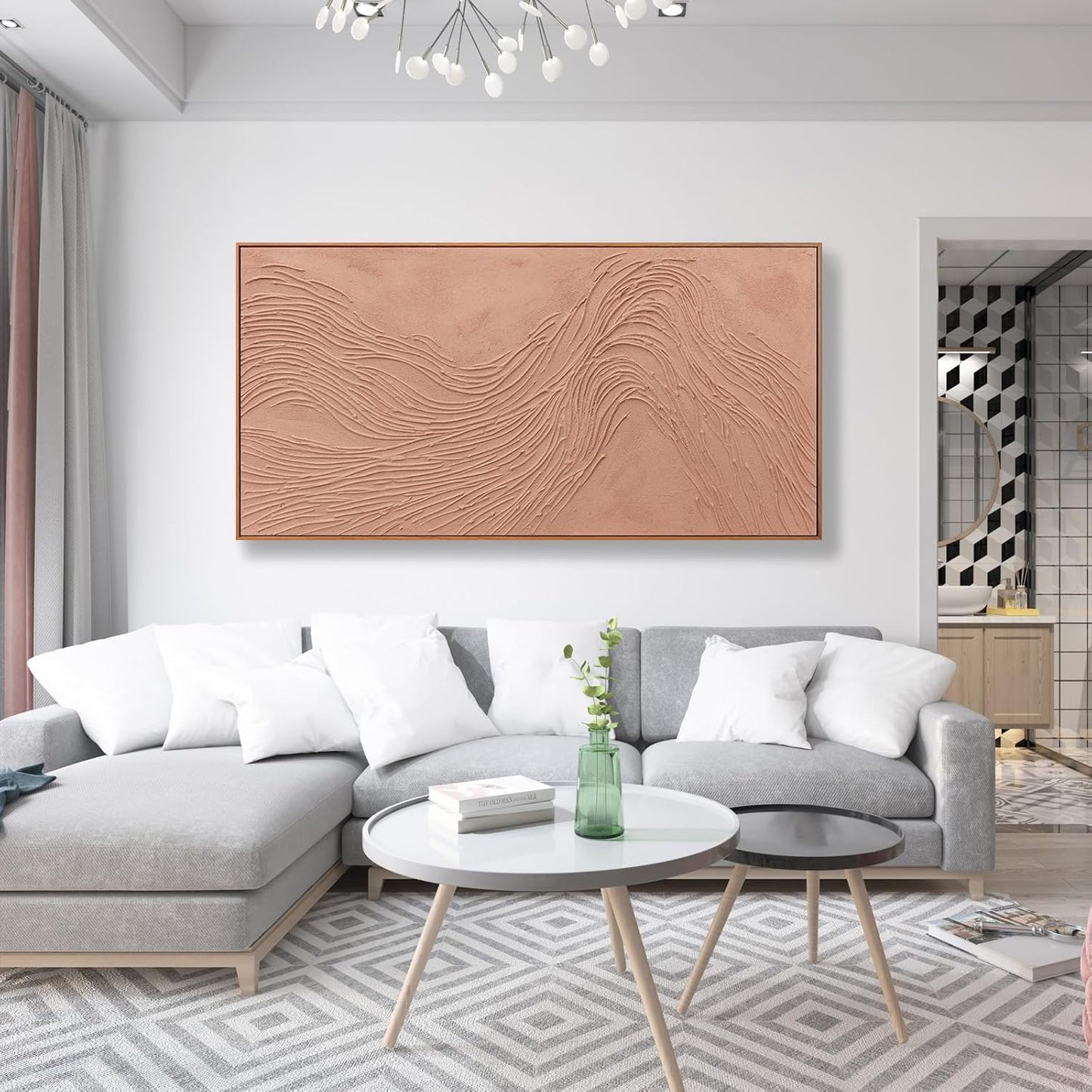 Abstract Wall Art For Living Room Decor Canvas Artwork Hand Painted Reddish Brown Variational Texture Minimalist Modern Art Wall Decor Painting With Framed For Bedroom Dining Room Home Office Modern Abstract Artwork Home Decoration 29"x58"