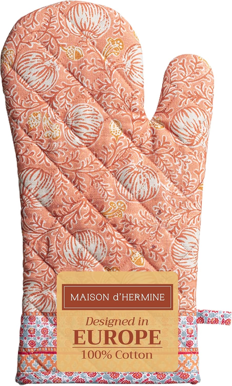 Maison d' Hermine Oven Gloves 100% Cotton Oven Mitt 7" x 13" with Loop Heat Resistant BBQ Cooking Gloves for Thanksgiving Christmas Decorations Baking Handling Hot Pans (Pack of 1, Harvest Festival)