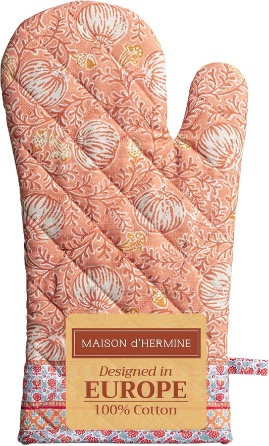 Maison d' Hermine Oven Gloves 100% Cotton Oven Mitt 7" x 13" with Loop Heat Resistant BBQ Cooking Gloves for Thanksgiving Christmas Decorations Baking Handling Hot Pans (Pack of 1, Harvest Festival)