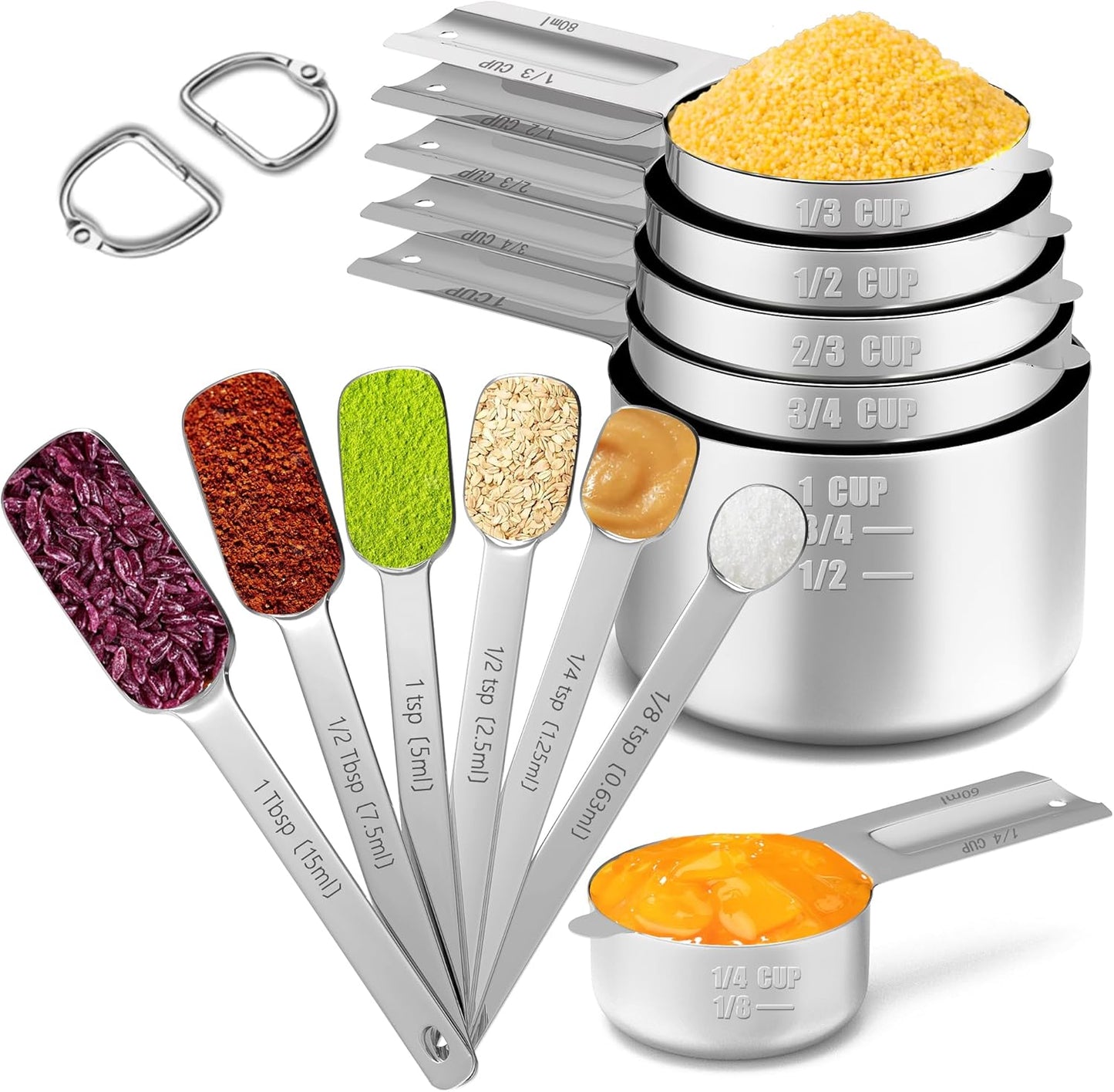 Stainless Steel Measuring Cups & Spoons Set for Cooking and Baking, Nesting Measuring Cups Measuring Spoons for Measuring Dry or Liquid Ingredients, Kitchen Gadgets, 12Pack
