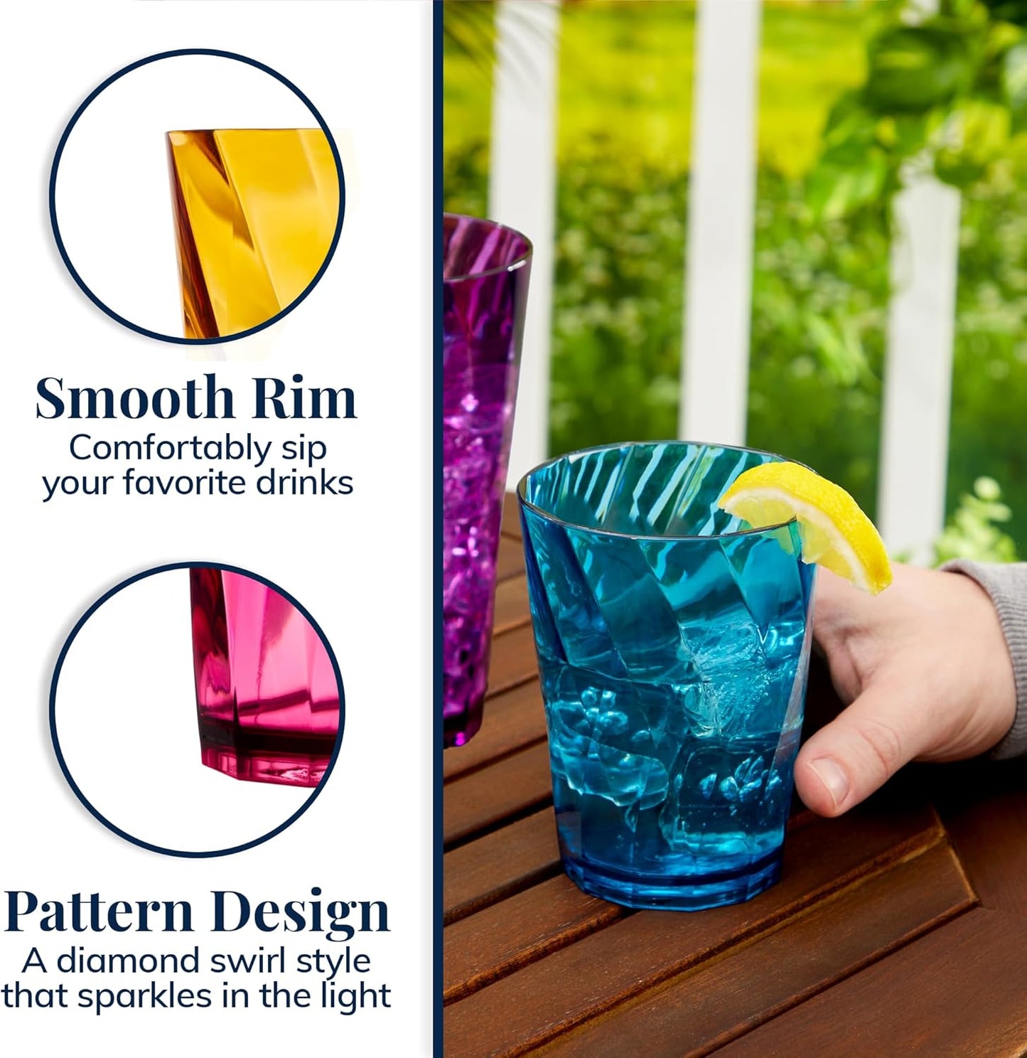 US Acrylic Optix Plastic Reusable Drinking Glasses (Set of 16) 14oz Rocks & 20oz Water Cups in Jewel Tone Colors | BPA-Free Tumblers, Made in USA | Top-Rack Dishwasher Safe