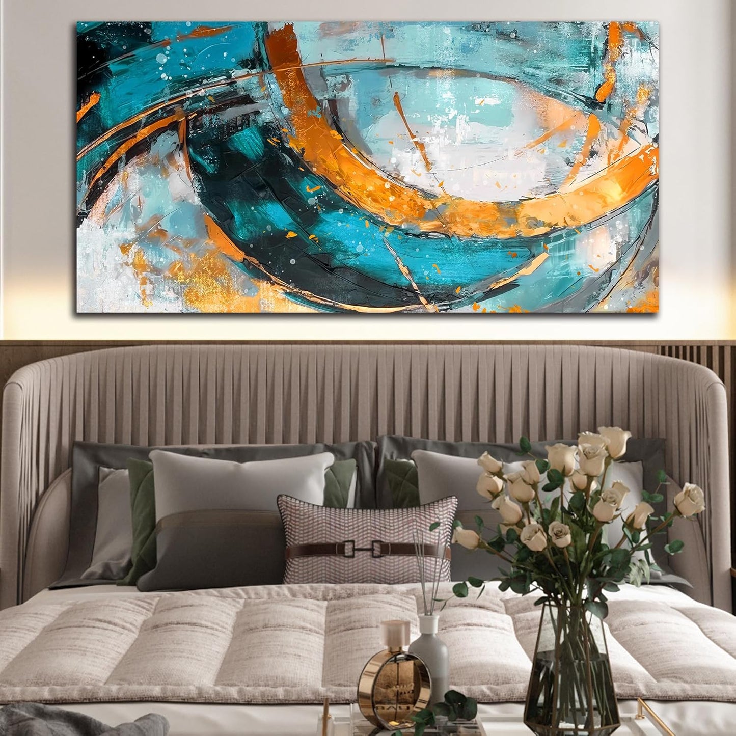LAOTOART Abstract Wall-Art - Teal Wall Decor Living Room - Contemporary Wall Art Women Ready to Hang Size 29" x 59"
