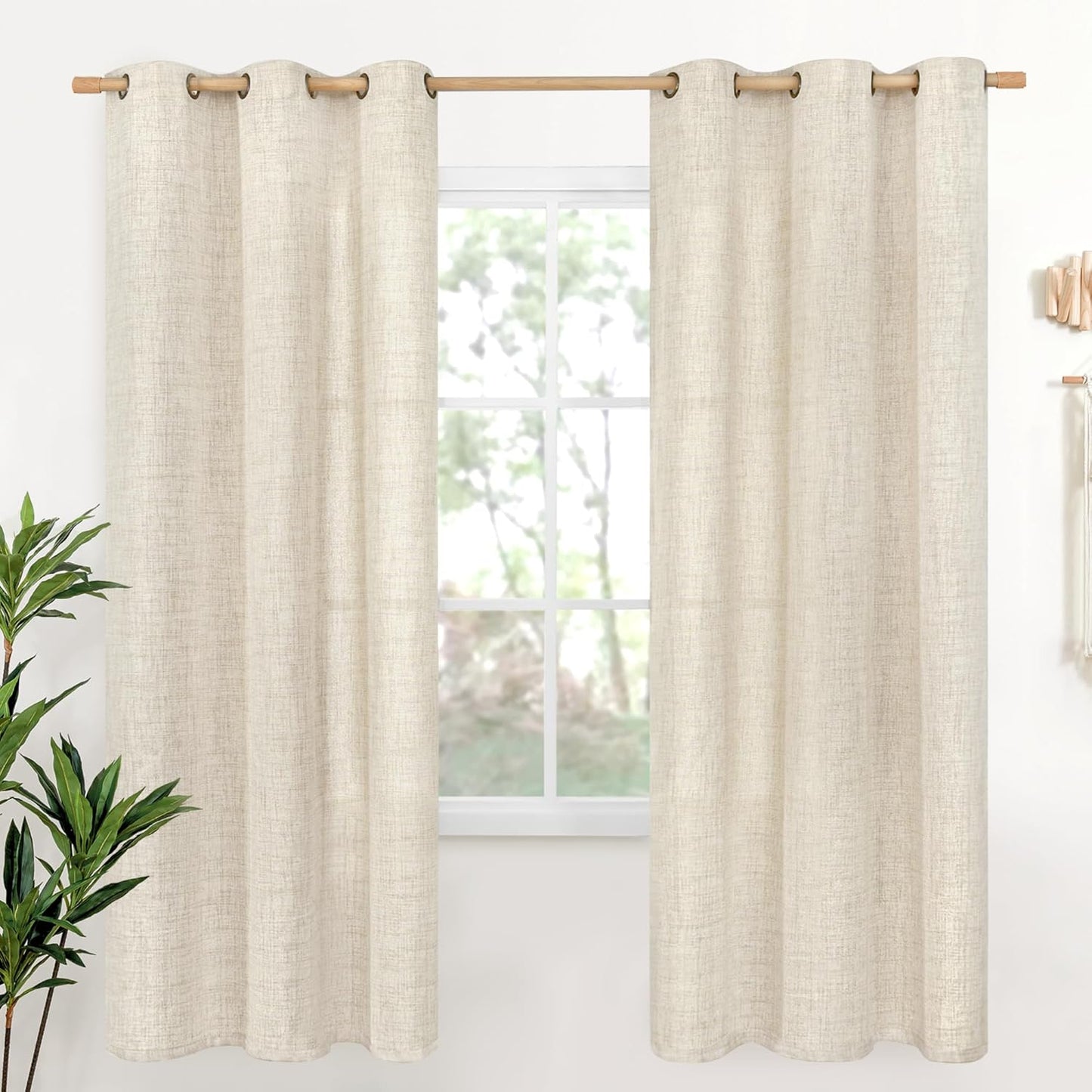 YoungsTex Linen Curtains 72 Inch Length for Living Room, Light Filtering Semi Sheer Window Drapes with Bronze Grommet Privacy for Bedroom Farmhouse Decorative, 42 x 72 Inch, 2 Panels