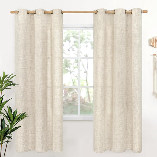 YoungsTex Linen Curtains 72 Inch Length for Living Room, Light Filtering Semi Sheer Window Drapes with Bronze Grommet Privacy for Bedroom Farmhouse Decorative, 42 x 72 Inch, 2 Panels