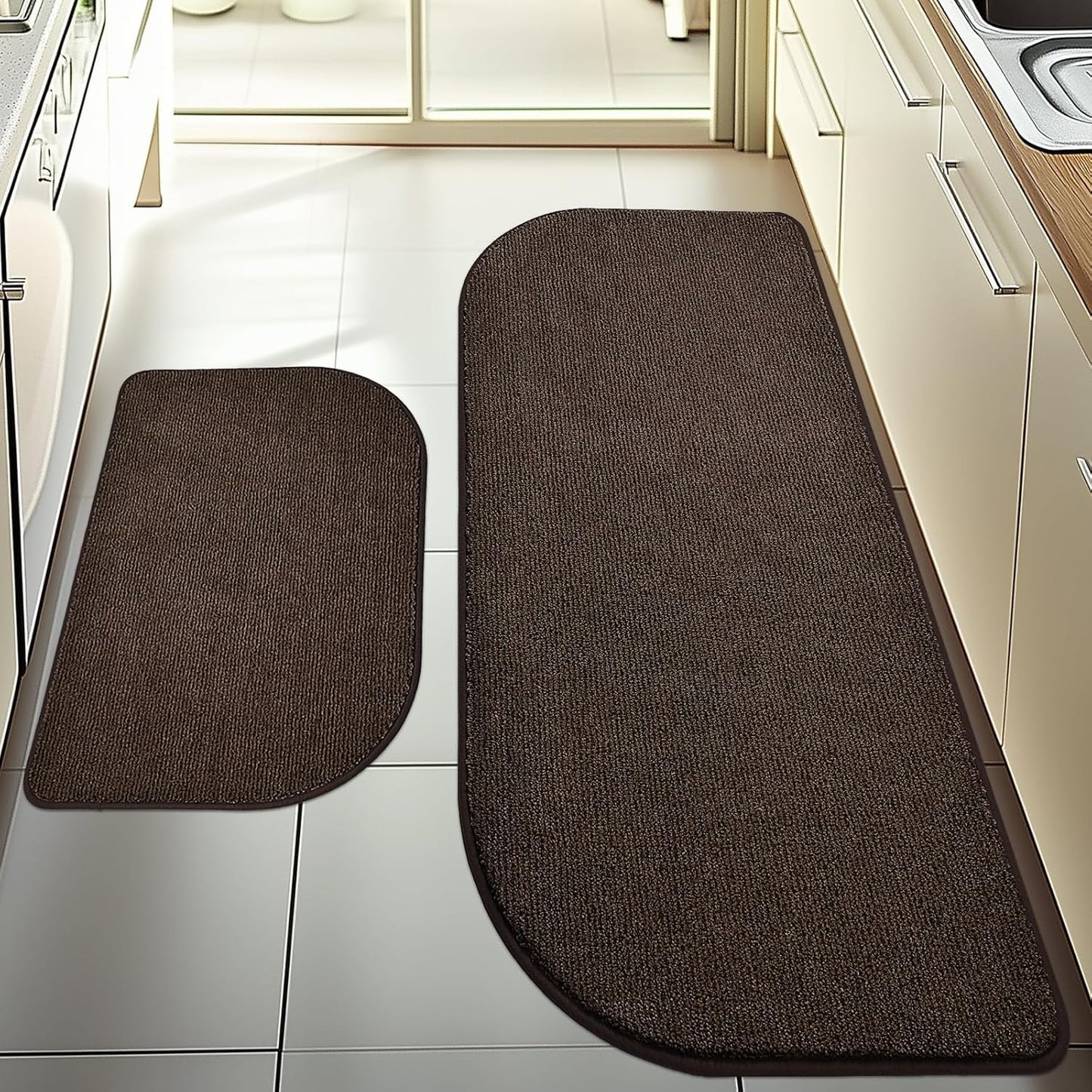 Washable Kitchen Rugs Set of 2 (24" x 35.5" + 24" x 59"), Non Slip Kitchen Mats for Floor, Absorbent Indoor Entryway Runner Rugs for Laundry, Bathroom, Door, Bedroom (Roll Packing)