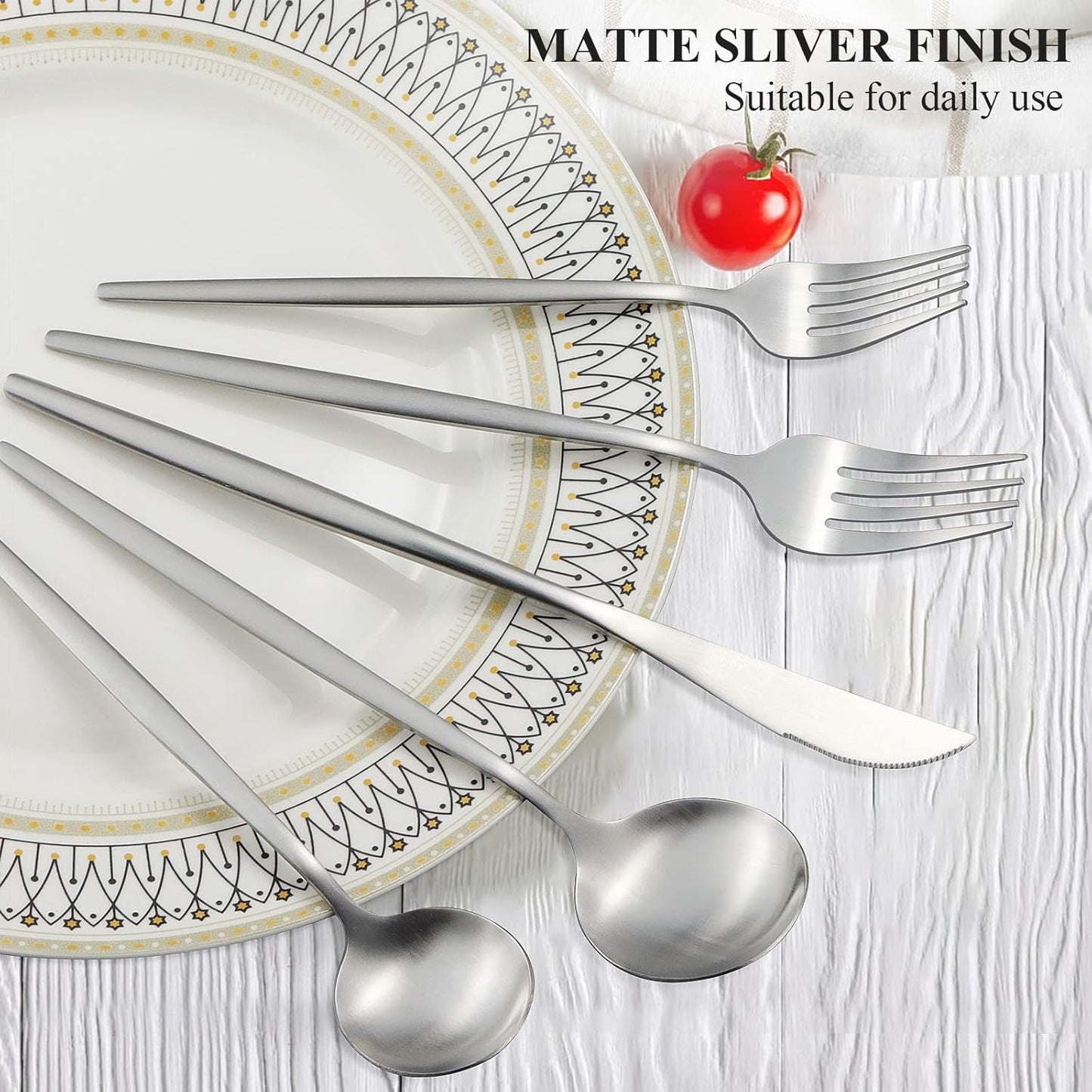 Silverware Set for 12, 60 Piece Flatware Set, Cutlery Tableware set Include Spoons And Forks Set, Stainless Steel Utensil Set, Matte polished Finish, Dishwasher Safe