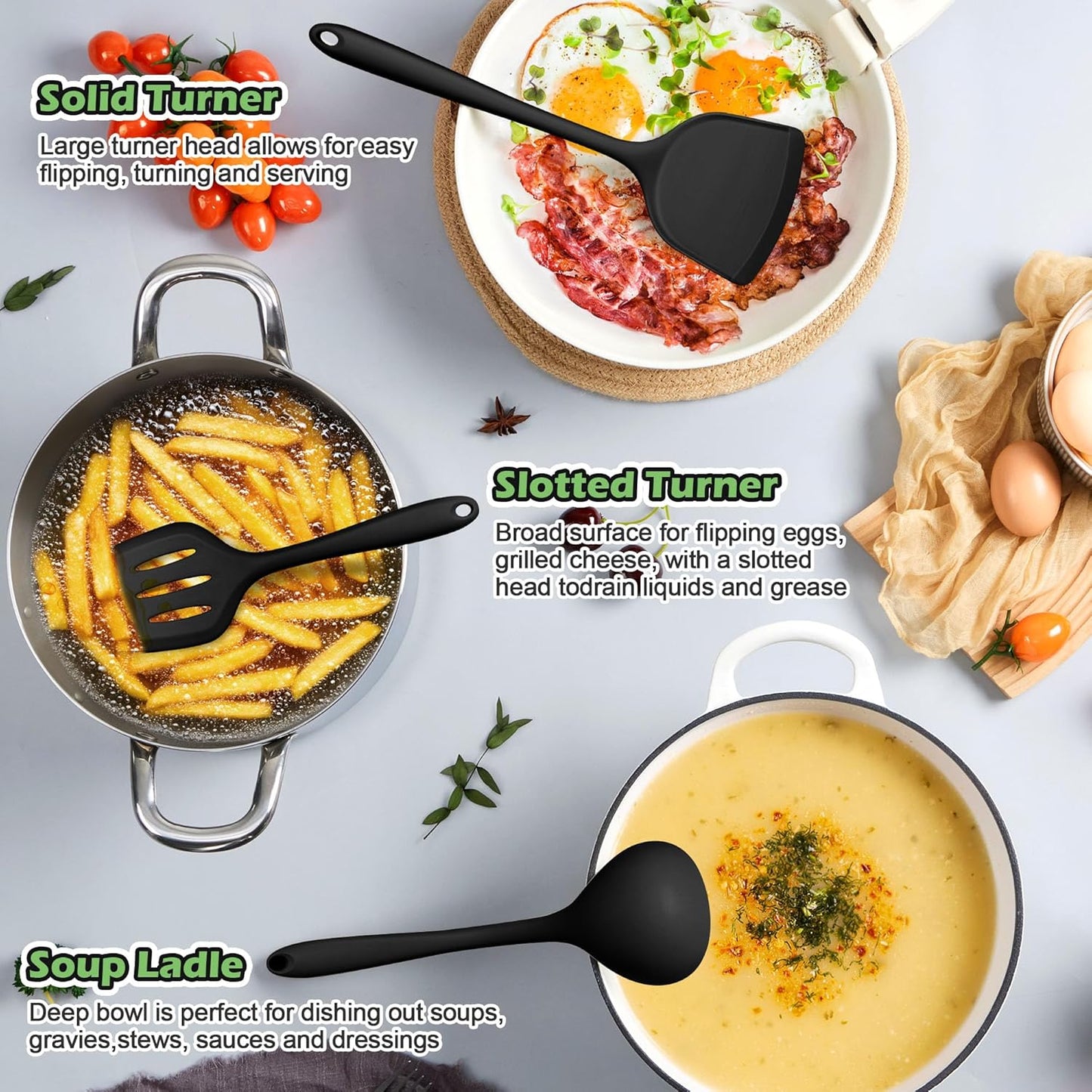 Silicone Cooking Utensil Set, Homikit 15pcs Kitchen Utensils with Holder for Nonstick Cookware, Heat Resistant Nontoxic Silicone Spatula Set Dishwasher Safe Kitchen Tools for Baking-Black