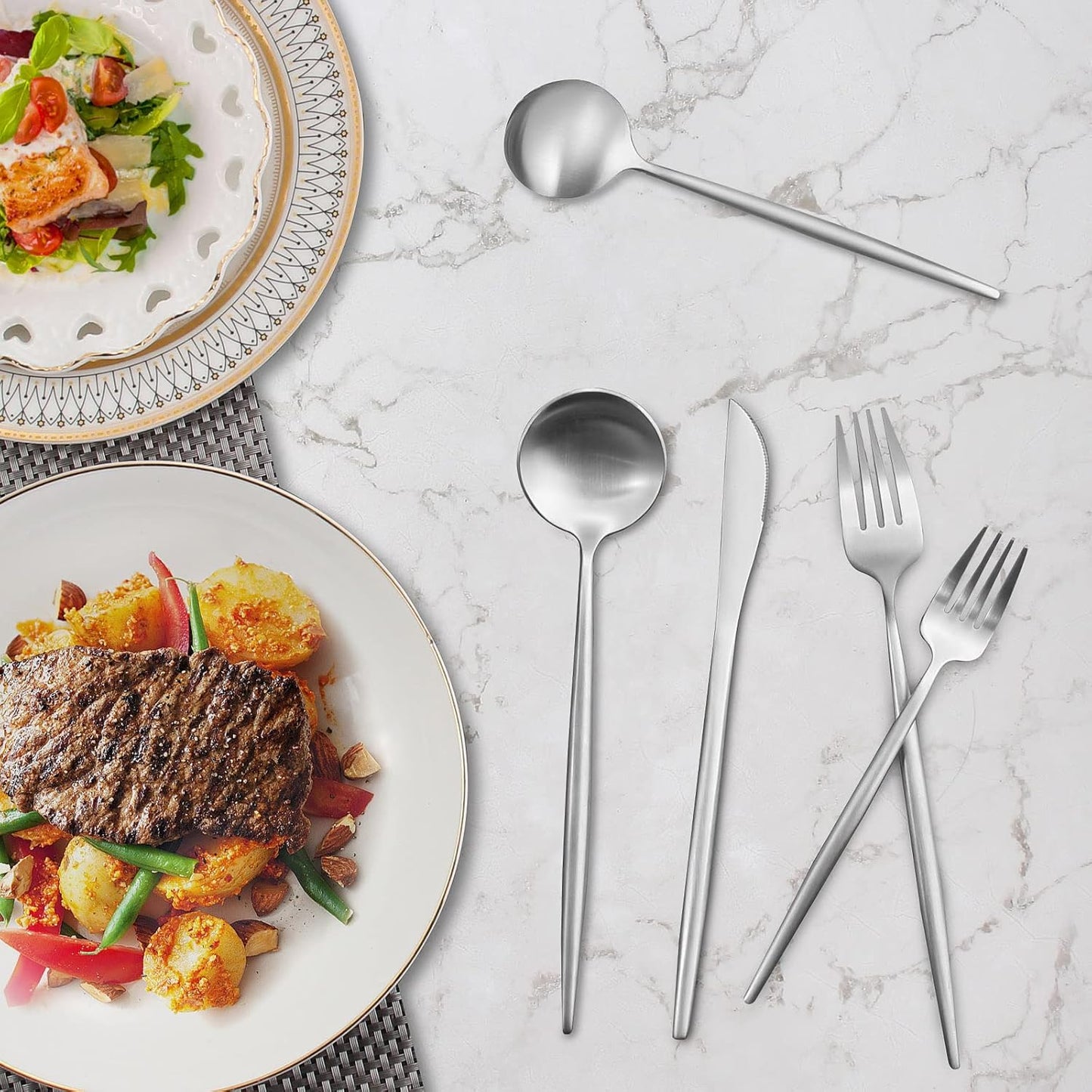 40-Piece Stainless Steel Flatware Set - 8-Piece Service, Satin Finished & Dishwasher Safe