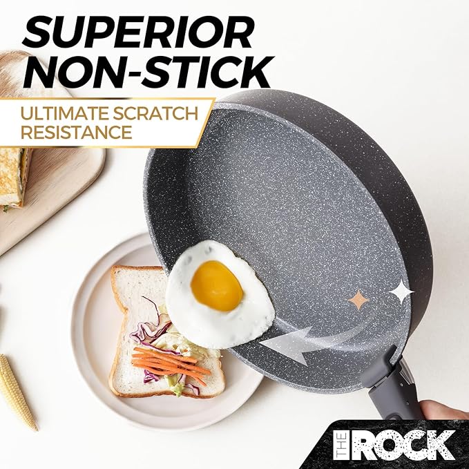 THE ROCK SMART SPACE Ceramic 16pc Nonstick Pots and Pans Set with ROCK.TEC, Cookware Set with Detachable Handles, Scratch/Stain/Crack Proof, Oven & Dishwasher Safe, PFAS & PFOA Free, Grey