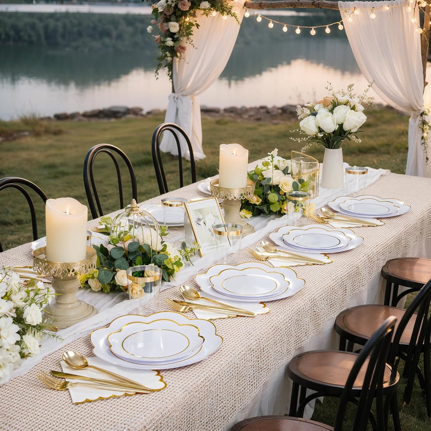 WONDERFUL 350PCS White Plastic Plates for Party Plates Disposable Heavy Duty Plastic Dinnerware Sets for 50 Guests - 100 Disposable Plate,150 Silverware,50 Cups,50 Wedding Napkins for Party Wedding