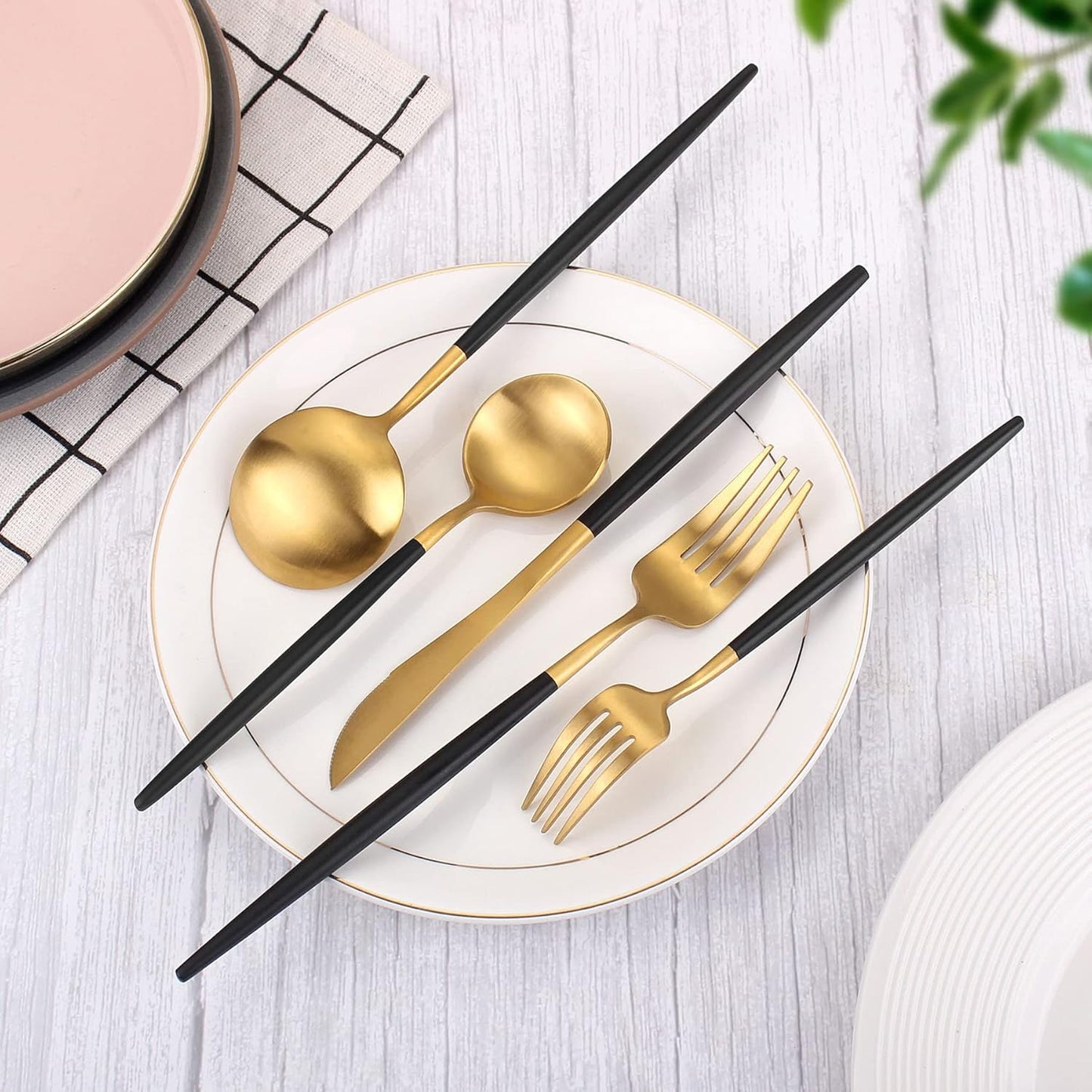 Matte Gold Silverware Set With Black Handle, IBIILII JEFF 20 Pieces Stainless Steel Flatware Set For 4，Kitchen Utensil Set, Tableware Cutlery Set, Knife Spoons And Forks Set, Dishwasher Safe