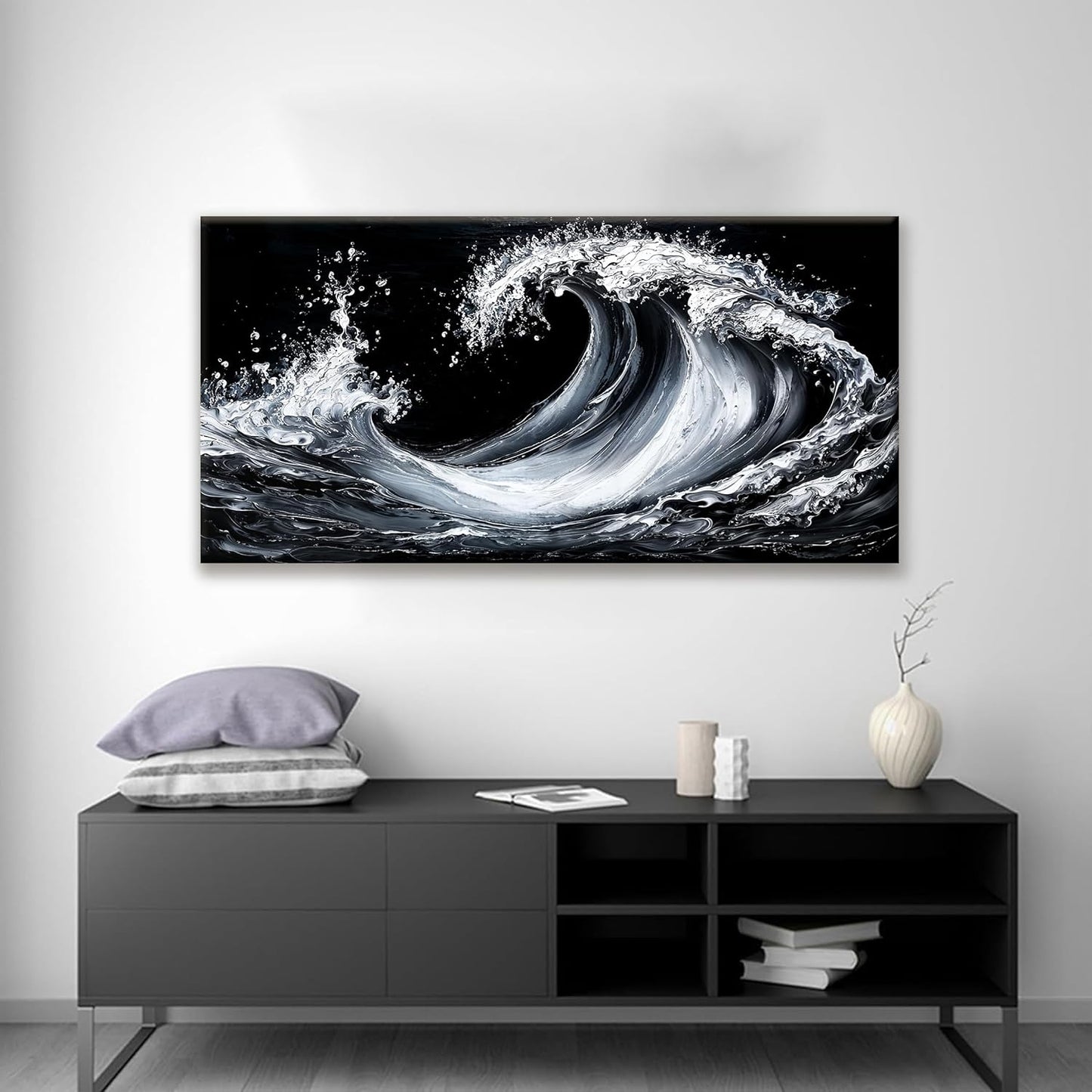Suconvng White Sea Wave Abstract Wall Art For Living Room Artwork Canvas Art Wall Decor Painting Abstract Wall Decor Print Picture For Bedroom Office Hotel Decoration 24 X 48 Inch