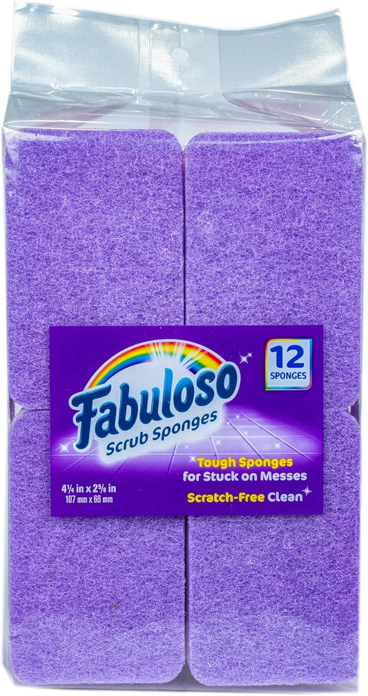 Fabuloso Sponges, Purple - Scratch-Free Scrubber for Dishes and Surfaces - Dishwashing Sponge for Bold and Bright Cleaning Experience, 12 Count