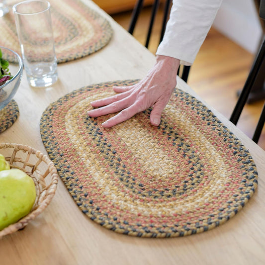 Russet Jute Braided Oval Placemats, Warm Country Decor, Set of 4, 13x19 Multicolor Table Mats - Vibrant Colors, Durable, Easy to Clean and Protects Furniture