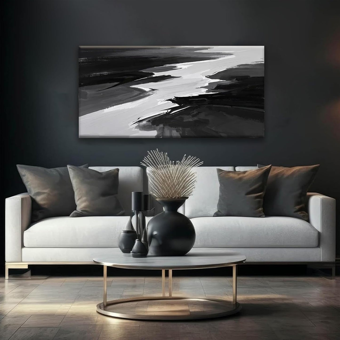 Black And White Wall Art Decor Canvas Art Wall Decor Minimalist Grey Abstract Wall Art Canvas Artwork Paintings Abstract Wall Decor Modern Bedroom Art Office 20"X 40"