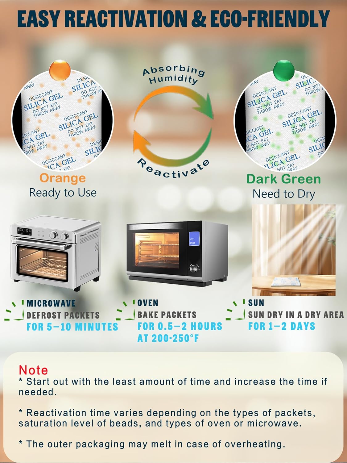 20 Gram (80 Pack) Color-Indicating Silica Gel Packets, Premium Food Grade Desiccant - Rechargeable Moisture Absorbers for Food Storage, Electronics, 3D Filament & Safes