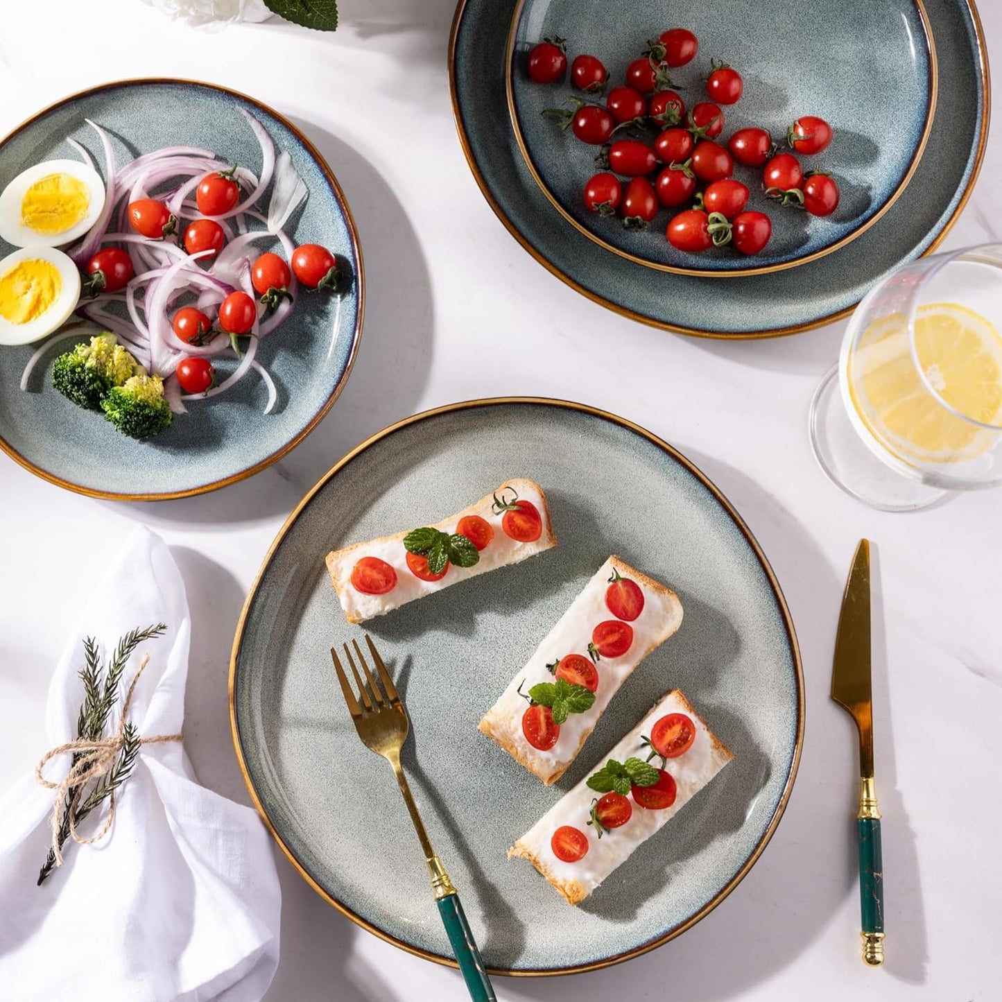 AmorArc Ceramic Dinner Plates Set of 6, 10.5 Inch Handmade Reactive Glaze Stoneware Plates, Rustic Shape Dinnerware Dish Set for Kitchen, Microwave & Dishwasher Safe, Scratch Resistant