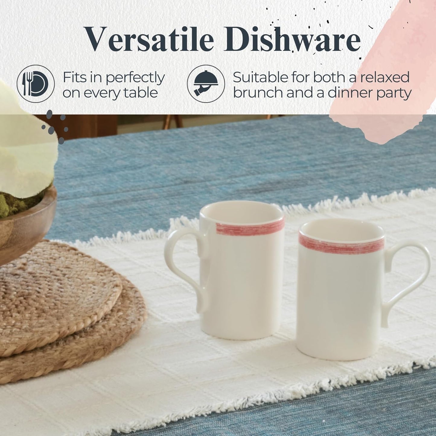 Portmeirion Potter's 9oz Brushstroke Breakfast Mug (Set of 4) - Elegant Earthenware Tea Mugs with Handle, Microwave, Dishwasher & Freezer Safe - Ideal Gift for Coffee Lovers (Brushstroke Red)