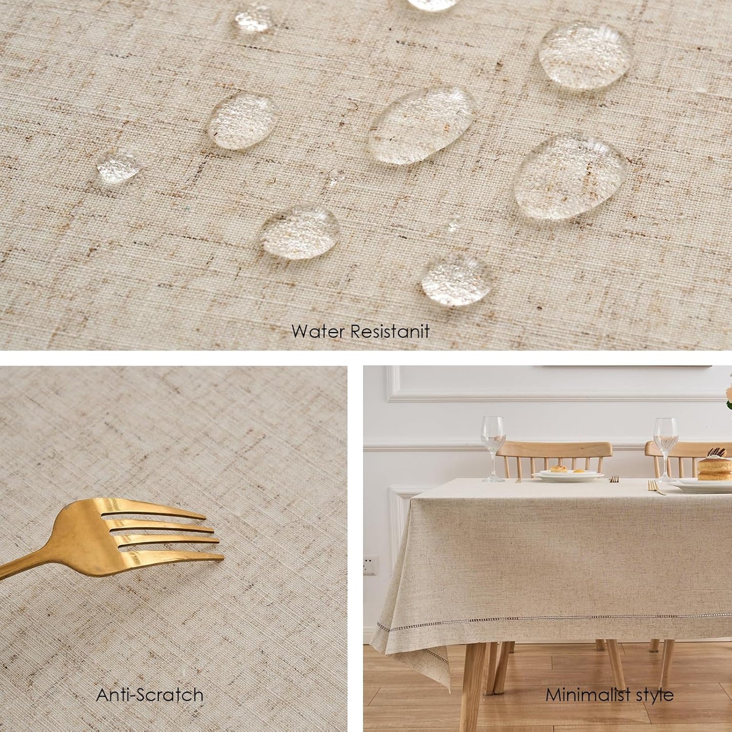 Zdolmy Natural Flax Linen Tablecloth – Undyed Rectangle Hemstitch Table Cover for Kitchen, Dining & Decoration (Blue Drawn Silk Thread, 55" x 102")