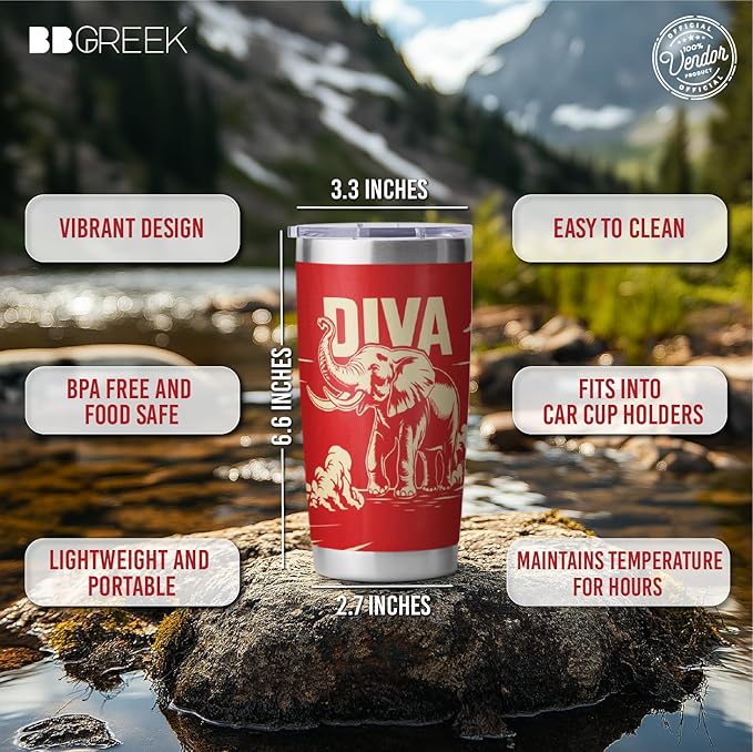 Delta Sigma Theta Sorority Paraphernalia - Official Vendor - 20 oz Stainless Steel Insulated Sublimation Tumbler - Diva