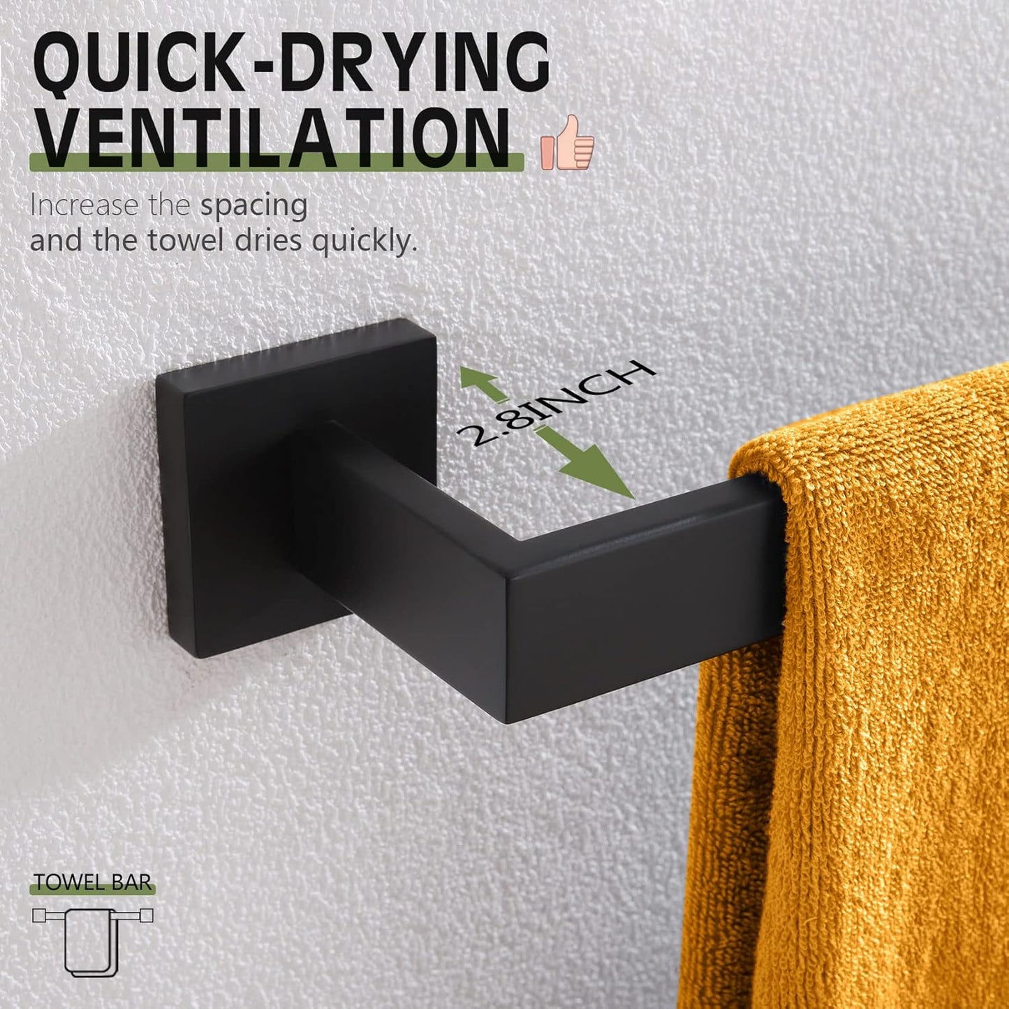 KOKOSIRI 16-Inch Single Towel Bar, Bathroom Kitchen Towel Holder, Wall Mounted SUS304 Stainless Steel Towel Rack 2 Pack, Matte Black, B4003BK-L16-P2