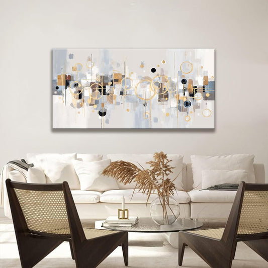 Abstract Gold Circles Grey Wall Art Decor Modern Minimalist Circles Artwork Canvas Wall Art For Bedroom Living Room Kitchen Office Home Wall Decor Ready To Hang 24x48 Inch