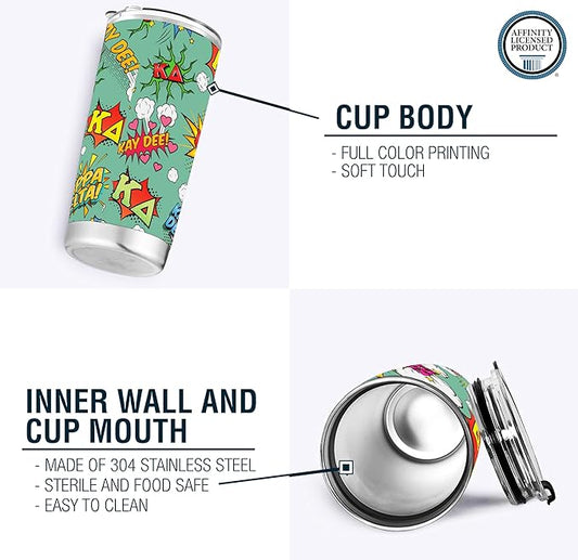 Kappa Delta Paraphernalia - Officially Licensed - 20 oz Stainless Steel Insulated Sublimation Tumbler - Comic Bang
