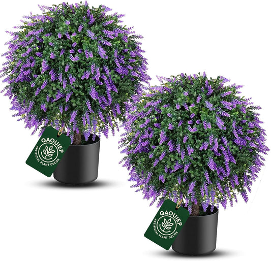 Real Touch 24" Artificial Lavender Trees (2-Pack) – Lifelike UV-Resistant Artificial Plant Featuring a Natural Wood Trunk – Perfect for Front Porch, Patio & Home Decor