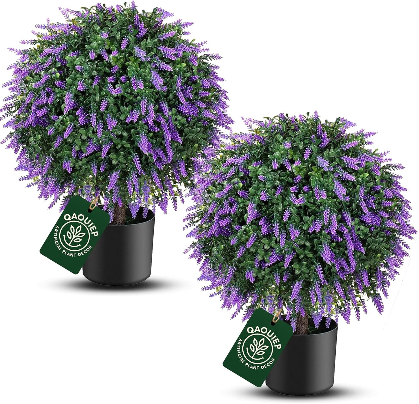 Real Touch 26" Artificial Lavender Trees (2-Pack) – Lifelike UV-Resistant Artificial Plant Featuring a Natural Wood Trunk – Perfect for Front Porch, Patio & Home Decor