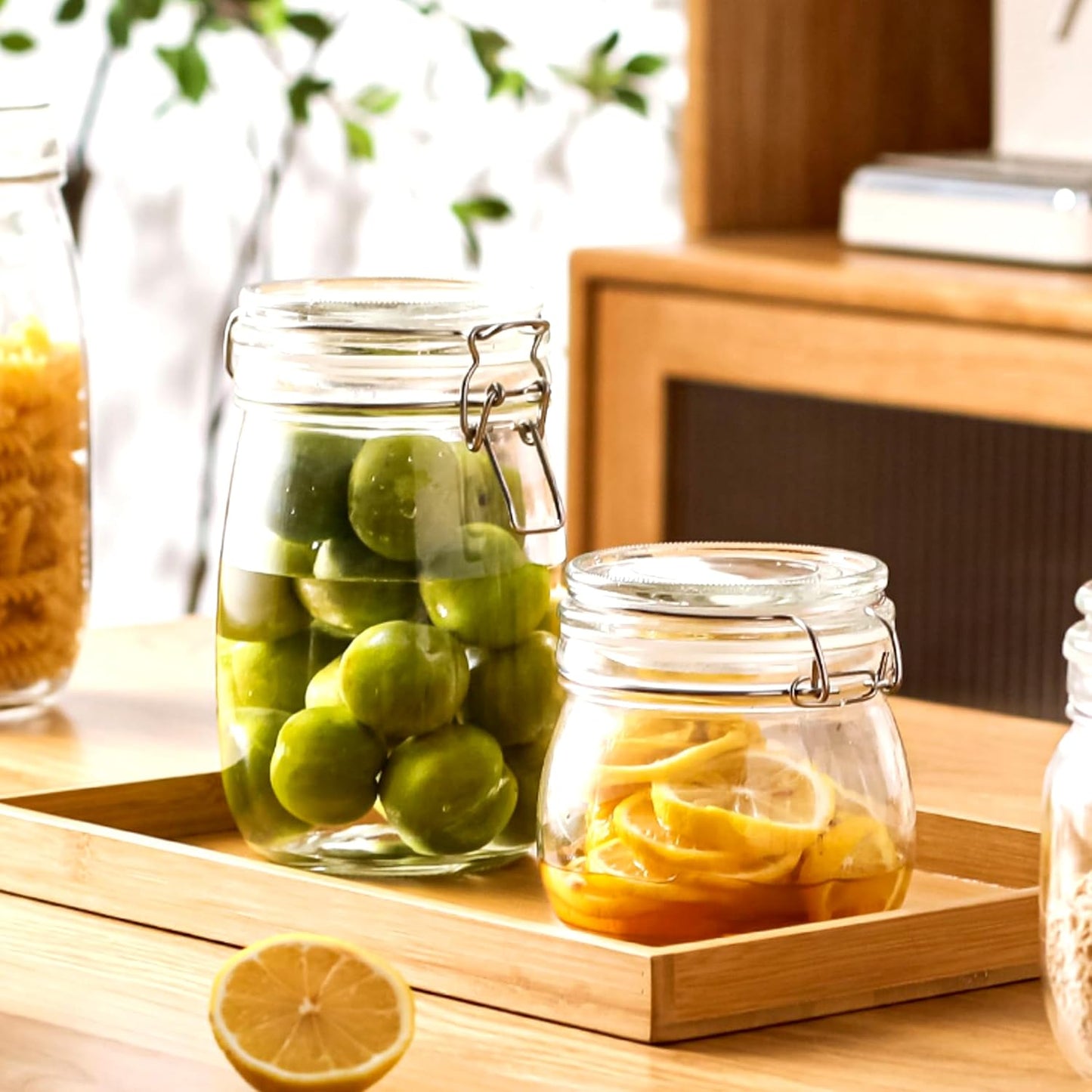 Glass Jar With Airtight Lid 24 OZ 2 Pack Airtight Food Storage Containers Leakproof Wide Mouth Canister For Coffee Beans, Sugar, Canning, Candy, Cereal, Pickle, Cookies, Dried Fruits